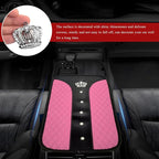 Bling Leather Car Center Console Cover, Anti-Slip Crown Armrest Seat Box Cushion Pad with Rhinestones, Waterproof Crystal Arm Rest Protector Interior Decor for Most Vehicles (Pink)