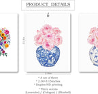 Mancheng-zi Blue and White Chinoiserie Pink Peony Flower Car Air Freshener 3Pcs, Colorful Flower Air Freshener Hanging for Cars Closet Drawer or Books, Girly Car Accessories Mirror Decor for Women