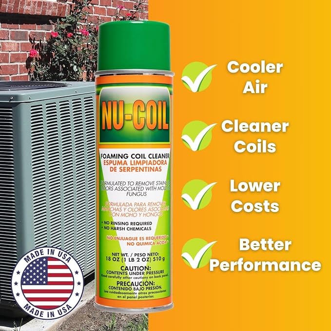 Nu-Coil Foaming Coil Cleaner - Coil Cleaner for Air Conditioning Unit Maintenance and Cleaning - White, Bio-Enzymatic, Non-Flammable, Acid Free