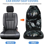 2 Pcs Premium Wolf Car Seat Cover, Breathable & Washable Car Seat Covers Full Sets, Fashionable Printed Seat Covers for Cars Interior, Universal Fit for Most Cars, Sedan, Truck, SUV