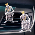 2pcs skull air freshener car Car Diffuser Vent Clip With Aromatherapy Tablets Fragrance Skeleton Aroma Accessories Interior Decorations For Men Women Teens Funny Christmas Halloween Gifts (Silver)