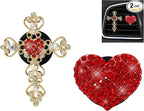 2PCS Bling Car Vent Clip Car Accessories, Crystal Rhinestone Cross and Heart Car Air Fresheners Vent Clips, Diamond Auto Air Conditioner Outlet Decoration Charm for Women
