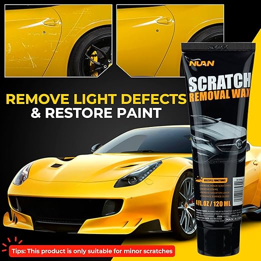 NUAN Car Scratch Remover Wax, Universal Premium Polishing Compound for Deep Scratches, 4 fl oz (120 ML), with Sponge and Cloth, Black