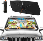 CHILL·TEK Funny Animal Car Windshield Sun Shade Umbrella, Frog Driving Car Sun Shade Umbrella, Block UV Rays Heat Foldable Windshield Umbrella Sun Visor Protector - Keep Vehicle Cool for Cars SUV
