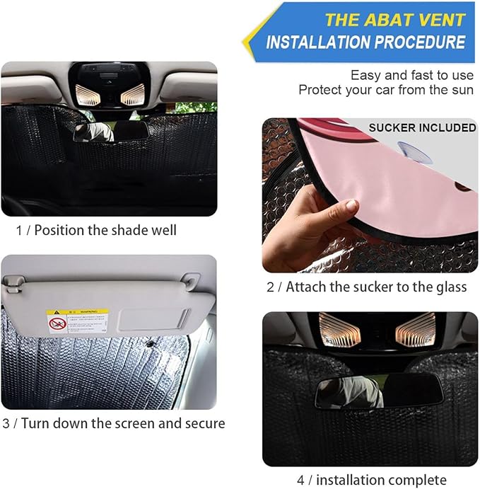 Cherries Hearts Pink Windshield Sunshade Car Sun Shade Blocks UV Rays Visor Protector Accordion Folding Sun Reflector Auto Sunshade for Truck SUV