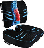 Seat Cushion &Office Chair Cushion,Lumbar Support Pillow for Office Chair,Ergonomic Memory Foam Non-Slip Office Chair Cushion,Back Support Cushions for Tailbone&Sciatica Pain Relief Black