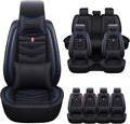 Car Seat Cover for Ford Explorer 2000-2025, Waterproof Durable Compatible Airbag, Premium Leather Seat Protector(5 Seats Luxury,Black Blue)