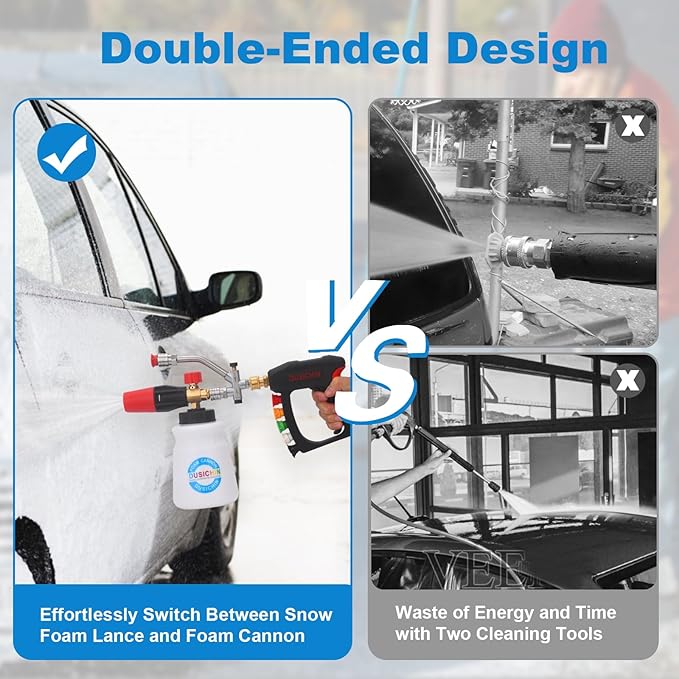 DUSICHIN Pressure Washer Short Gun Foam Cannon 1/4" Quick Connector,Car Wash Foam Gun Kit Dual Connector Accessory,Pressure Washer Nozzle Tips 3/8'' Swivel Quick Connector,Not Use with Garden Hose