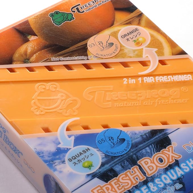 Treefrog Fresh Box Duo Under-The-Seat Long Lasting Natural Air Freshener (Orange&Squash Scented)