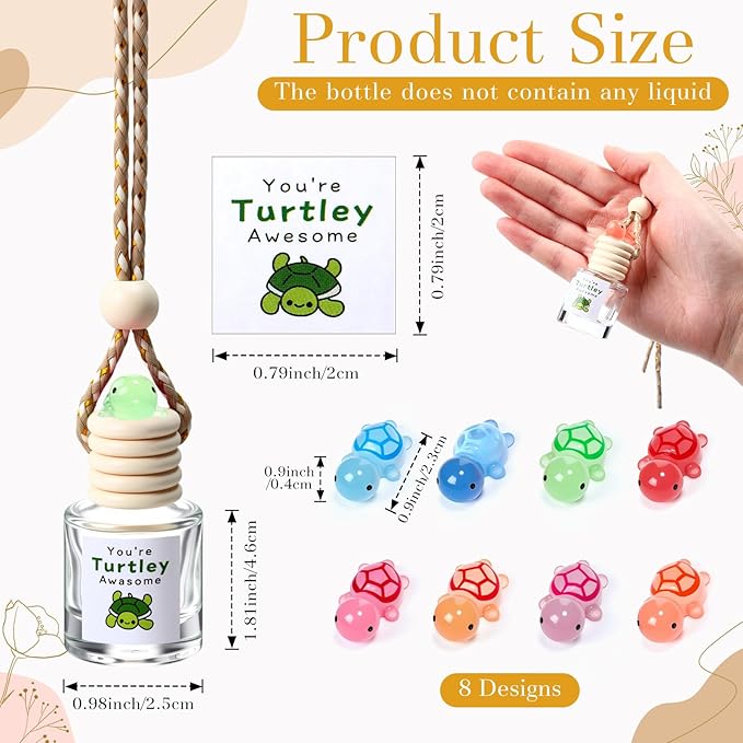 24 Set Hanging Car Air Freshener Car Diffuser Bottles Empty Bulk Employee Appreciation Gifts Glass Perfume Bottle with Resin Turtle and You're Turtley Awesome Tags for Essential Oil