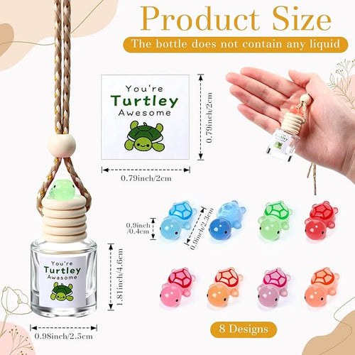24 Set Hanging Car Air Freshener Car Diffuser Bottles Empty Bulk Employee Appreciation Gifts Glass Perfume Bottle with Resin Turtle and You're Turtley Awesome Tags for Essential Oil