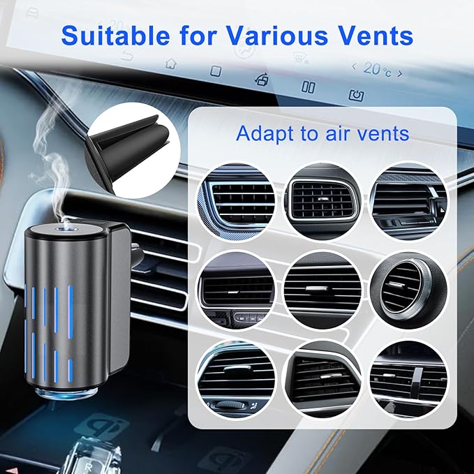 Car Air Freshener,Smart Car Air Freshener, Suitable for Car Diffusers And Home Use,Automatic On/Off,6 Scents,Car Diffusers Have 3 Adjustable Modes,Car Essential Oil Diffusers Have 6 Refill Bottles
