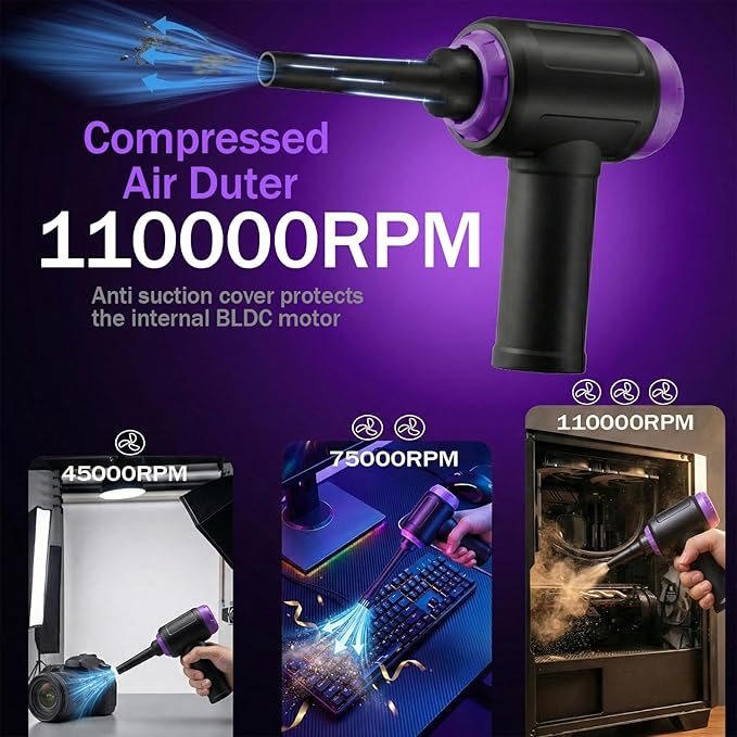 14.5KPA Computer Keyboard Vacuum Cleaner &110000RPM Electric Air Duster 3-in-1,Replaces Canned Air,for PC Tower & Car Laptop Sewing Machine Portable Keyboard Vac USB Desk Crumbs Dust Cleaners