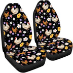 BIGCARJOB Boho Chicken Car Seat Protector - Full Set of 2 Pieces Hippie Daisy Chicken Vehicle Bucket Seat Pad for Women's Auto Interior