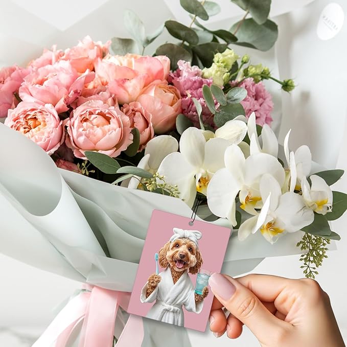 Golden Doodle Dog Bathroom Air Freshener 4 Pcs, Pink Goldendoodle Dog Hanging Scents Air Freshener for Women Girls Gifts, Cute Puppy Scented Car Accessories Decor for Bathroom Washroom