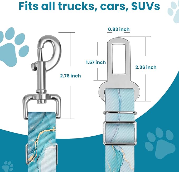 Adjustable pet cat and Dog car seat Belt，The Lanyard is Flexible and Adjustable from 20 to 33 inches(Blue Marble)