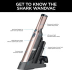Shark WANDVAC Cordless Hand Vac, Lightweight, Portable at 1.4 lbs., Powerful Suction, Charging Dock, One-Touch Empty for Car & Home, Multi-Surface Pet Tool & Duster Crevice Tool, Rose Gold, WV201RGBRN