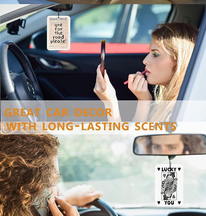 Vintage Cute Lucky Car Air Freshener, Trendy Retro Cherry Car Accessories Hanging 4Pcs, Lucky You Funky Drink Car Mirror Decor Black Girly New Car Scents, Retro Preppy Gifts for Women Girls(Vanilla)