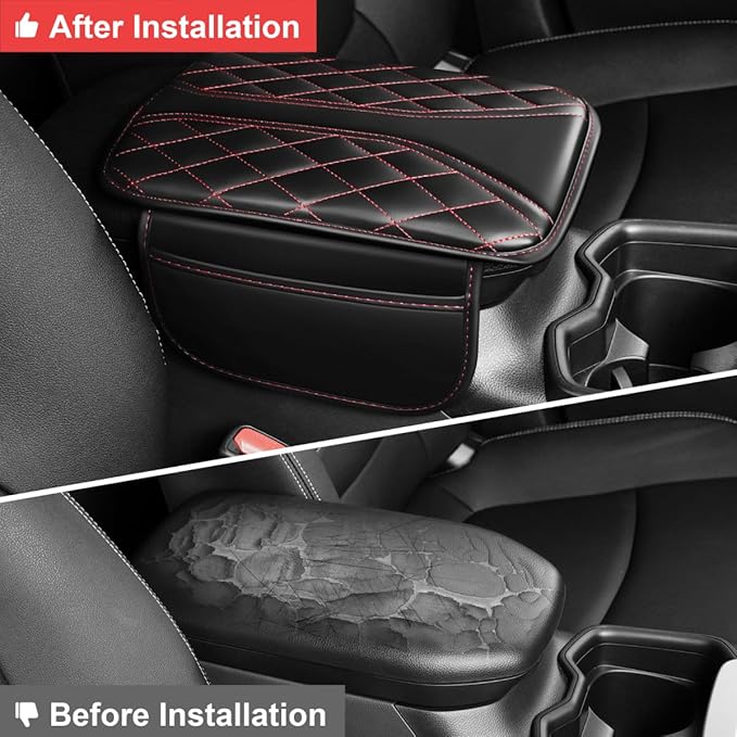 Center Console Cover Fit for Highlander Scratch & Wear Resistant Waterproof Middle Console Cover with 2 Storage Bags(Black&Redline)
