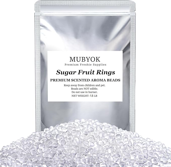MUBYOK 1.5LB Sugar Fruit Rings Premium Scented Aroma Beads for Making Car Freshies Supplies PreScented Beads for Car Air Freshener Sachets Long-Lasing Scent