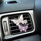 Cute Dual Butterfly Air Vent Clips, 2Pcs Dual Butterfly Diamond Car Air Fresheners Vent Clips, Car Air Conditioning Outlet Clip Decorative Interior Accessories(Pink)
