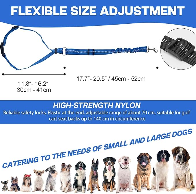 Dog Seat Belt Tether for Golf Cart, Adjustable Golf Dog Collar Leash for Car, Pet Dog Seat Belt Harness for Golf Cart Pet Safety Protection to Prevent Accidental Injury (Blue)