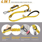 AUBELL Tactical Dog Leash Heavy Duty,4-6ft Reflective Strong No Pull Bungee Leash for Medium Large Dogs with Comfortable Padded Double Handle,Car Seat Belt,360 Degree Rotating Carabiner,Yellow