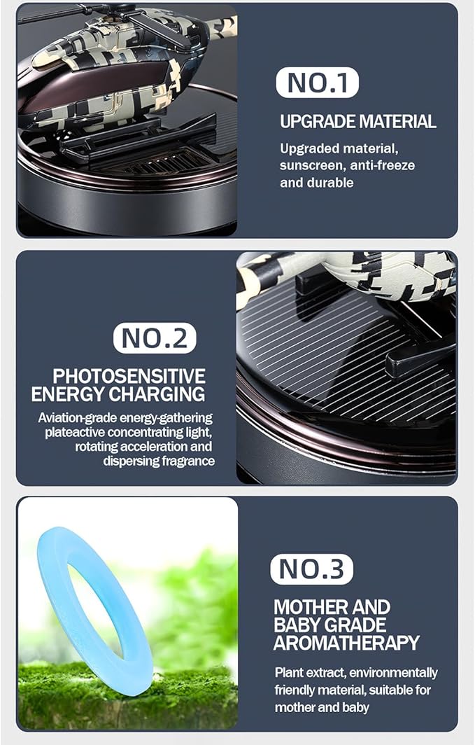 Car Air Freshener | Solar Powered Helicopter Scents Diffuser | Fashion Automotive Interior Decoration Accessories Purifiers for Car and Home Aromatherapy Dashboard (grey)