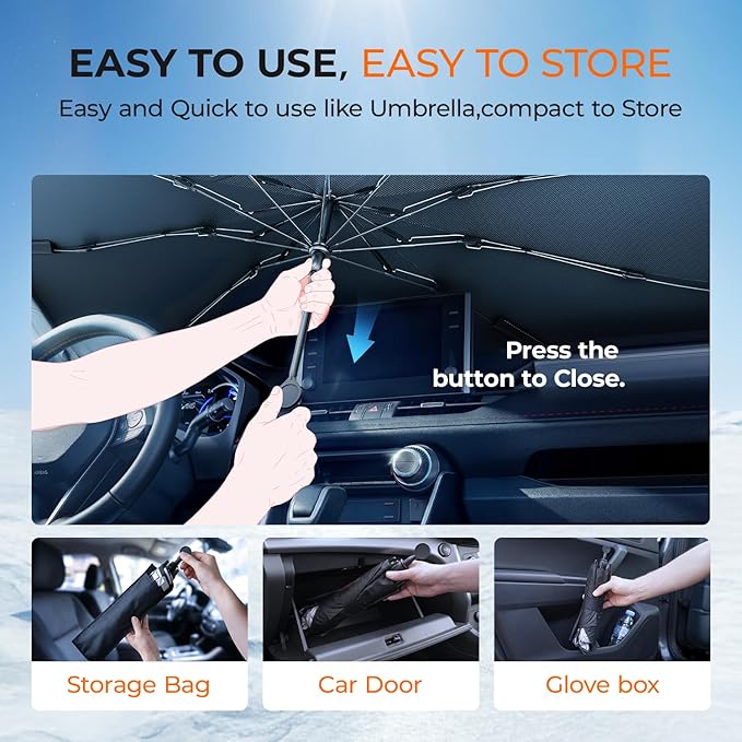 Windshield Sun Shade Umbrella for Ford F150 Accessories 2015-2025 2026, UV Block F150 Sun Shade for F-150 Truck Sunshade for Car Windshield, Heat Shield Sunshade for Ford Front Windshield.
