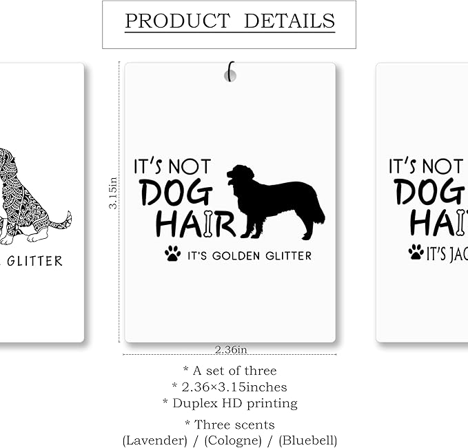 Mancheng-zi Funny Dog Car Air Freshener 3Pcs, Jack Russell Golden Retriever Beagle Lover Mom Gifts Air Freshener Hanging for Cars Closet Drawer or Books, Cute Car Accessories Mirror Decor for Women