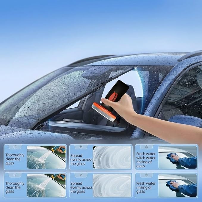 Glass Oil Film Remover for Car,Glass Guard Cleaner,Powerful Emulsion Oil Film Remover with Hydrophobic Anti-Fog Coating,Window and Windshield Cleaning Tool with Board for Car and Home Use (1PCS)
