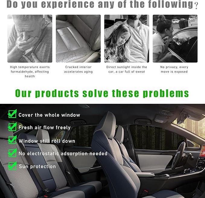 2 PCS Car Window Shades, Auto Front Rear Side Window Sun Shades for Block Heat & UV Protection, Breathable Mesh Baby Window Screen Covers, Universal Car Accessories (SUV Back)