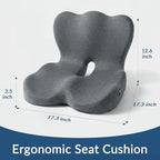 Exclusivo Mezcla Memory Foam Seat Cushion, Ergonomic Tailbone Pain Relief Cushions, Non-Slip Seat Pad for Office Chair and Car Seat, Grey