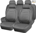 CAR PASS Piping Faux Leather Car Seat Cover Full Set,Grey Breathable Leather Seat Covers for Cars, Airbag Compatible,Universal Fit for SUVs,Van,Sedans,Small Trucks (Full Set, All Gray)