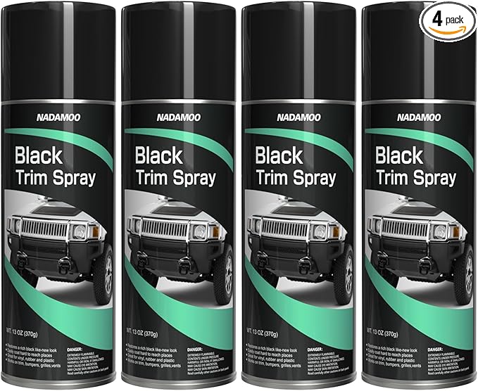 NADAMOO Automotive Black Trim Spray Paint, 4 Cans, Instantly Revives Color for Car Plastic Vinyl Rubber, Vehicle Exterior and Interior Plastic and Trim Restorer Aerosol Paint Can, Satin Finish