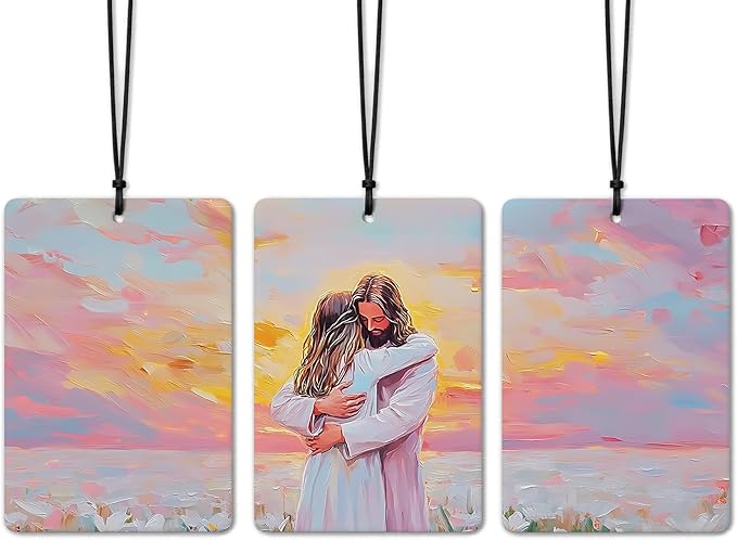Jesus Christian Car Air Freshener 3 Pcs, Jesus and Girl Bible Verse Religious Air Freshener Hanging for Cars Books Closet Drawer, Christian Girly Car Accessories for Women Girls
