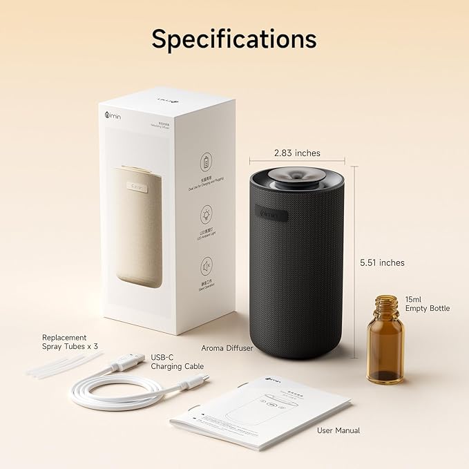 Waterless Car Diffuser & Home Aromatherapy Diffuser with Ignition-Activated Start/Stop | Cordless Portable Car Air Freshener for Essential Oils 5/10/15ml | Adjustable Scent, 2-in-1 Home/Car Mode
