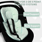 Infant Carseat Insert, 2-in-1 Reversible Baby Car Seat Cushion for Newborn Toddler Head & Body Support Car Seat Pad for Carseats, Strollers, Swings, Bouncers, Green