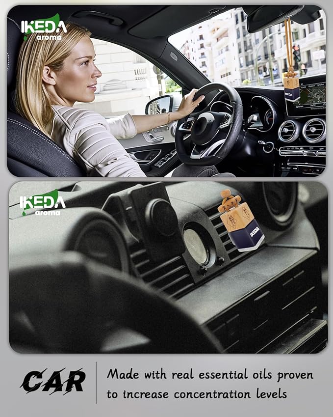Car Air Fresheners for Men | 10ml Air Freshener | Strong Perfume Hanging Diffuser with Odour Eliminaor Technology | Car Accessories | Car Scents Air Fresheners by Ikeda (Square, New Car)