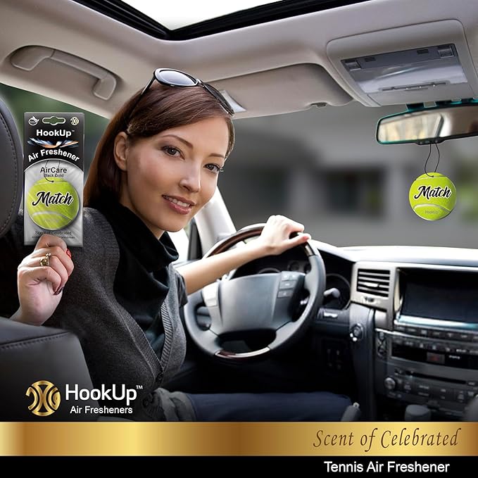 Tennis Car Air Freshener by HookUp - 2 Pack - Black Gold Scent (Extra Strong) | Unique Tennis Gift for Players, Coach, Fans | Hanging Car Accessory with Long Lasting Fresheners Smell