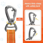 AUBELL Tactical Dog Leash Heavy Duty,4-6ft Reflective Strong No Pull Bungee Leash for Medium Large Dogs with Comfortable Padded Double Handle,Car Seat Belt,360 Degree Rotating Carabiner,Orange