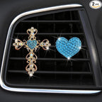 2 Pack Car Vent Clip Bling Car Accessories,Crystal Cross and Heart Car Vent Clip Air Freshener,Car Diffuser Vent Clip Diamond Car Decoration Car Essentials for Women(Blue)