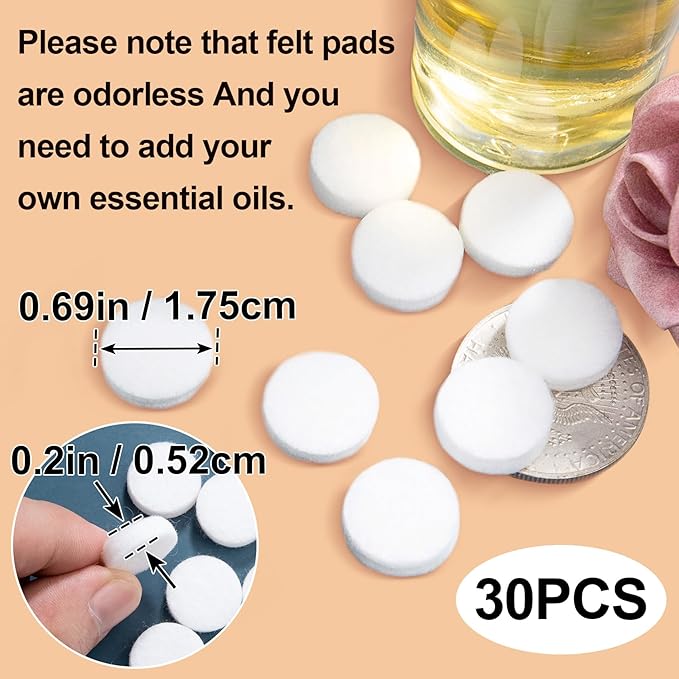 30Pcs Car Air Freshener Refill Felt Pads, 17.5MM/0.7inch Unscented Air Freshener Vent Clips Replacement White Oil Perfumes Refill Tablets for Car Diffusers