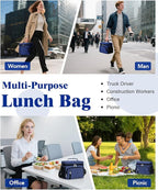 Insulated Lunch Bag for Men & Women, 9L Leakproof Lunch Box Soft Cooler Tote with 5 Pockets, 600D Oxford, EVA Lining, Adjustable Strap for Work, Picnic, Beach&Travel-Navy Blue