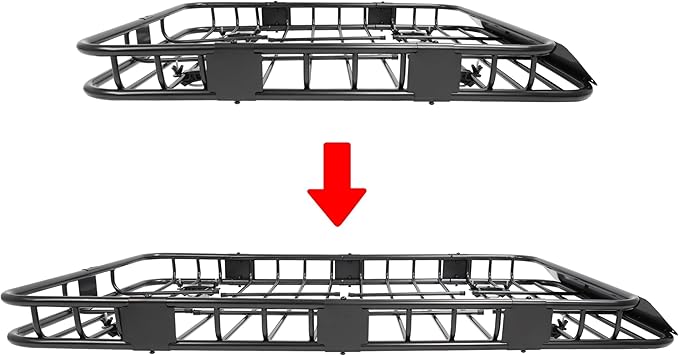 ECOTRIC 59" x 39" x 5.1" Universal Adjustable Roof Rack Cargo Carrier Basket with Extension Heavy Duty Steel Car SUV Top Luggage Storage Holder Basket for Travel 250LBS Weight Capacity