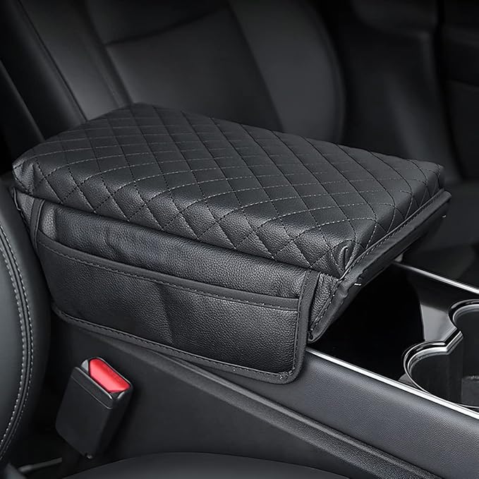 zipelo Car Armrest Cushion, Carbon Fiber Leather Auto Center Console Pad, Memory Foam Armrest Box with Storage Bag, Hand Rest Pillow with Organizer Pockets, Universal Fit for Most Vehicles (Pink)