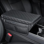 zipelo Car Armrest Cushion, Carbon Fiber Leather Auto Center Console Pad, Memory Foam Armrest Box with Storage Bag, Hand Rest Pillow with Organizer Pockets, Universal Fit for Most Vehicles (Beige)