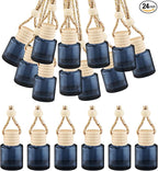 24 Pcs Black Car Hanging Air Fresheners Empty Glass Diffuser Bottles Pendant Perfume Bottle For Essential Oil Fragrance Aromatherapy Auto Interior Ornaments Decor (Cylinder-Black)