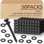 Tandefio 50 Pack 3/8''x 4'' Ceramic Black Lag Screw Kit with Washers Hex Lag Bolts Wood Screws Heavy Duty Ruspert Coating Hot Dip Galvanized Double Layer for Wood Decks Fences