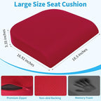 XLarge Seat Cushion, Memory Foam Cushion for Long Sitting Hours on Office Chair, Home & Car, Non-Slip Chair Pad for Relieving Back & Sciatica & Hip & Coccyx Pain (Red)